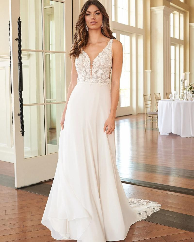 Beaded Chiffon A-Line Gown with 3D Appliqués and Cutout Train