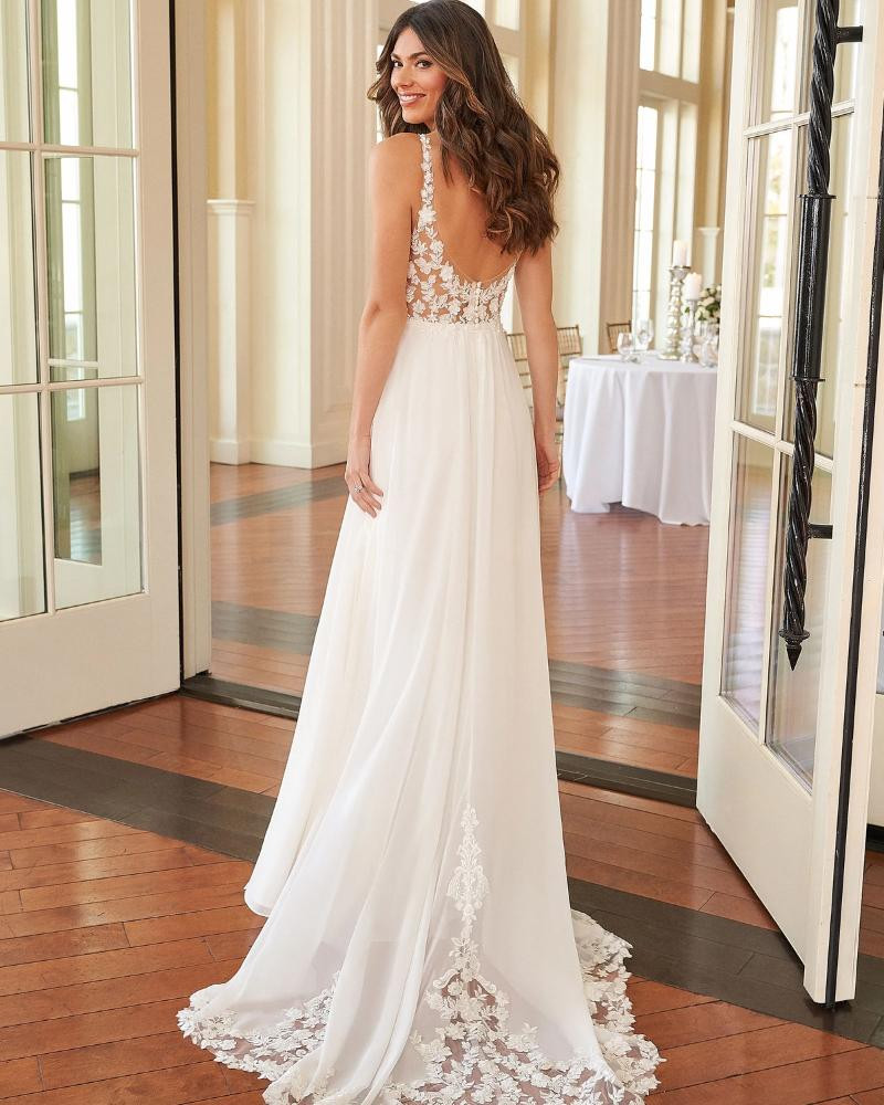 Beaded Chiffon A-Line Gown with 3D Appliqués and Cutout Train