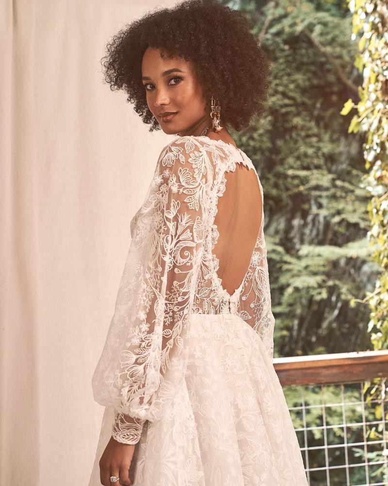 Allover Lace Knee Length Bridal Dress with Bishop Sleeves